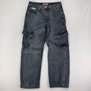Empyre Cargo Jeans Womens 4 Black‎ Denim Baggy Y2K Skater Grunge Retro Faded
